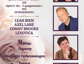 Diner met live optreden van Conny Brooks,
Axel Lane, Lexotica & Leah Bien.