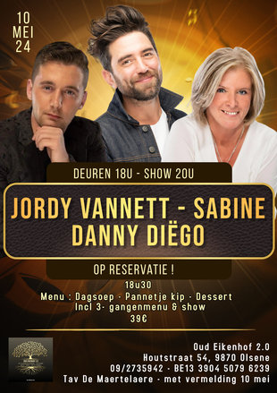 Concerten Dinner & dance live optreden Jordy Vannett, Sabine & Danny Digo