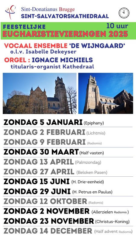 Concerten Feestmis koor orgel Kathedraal Brugge - uur