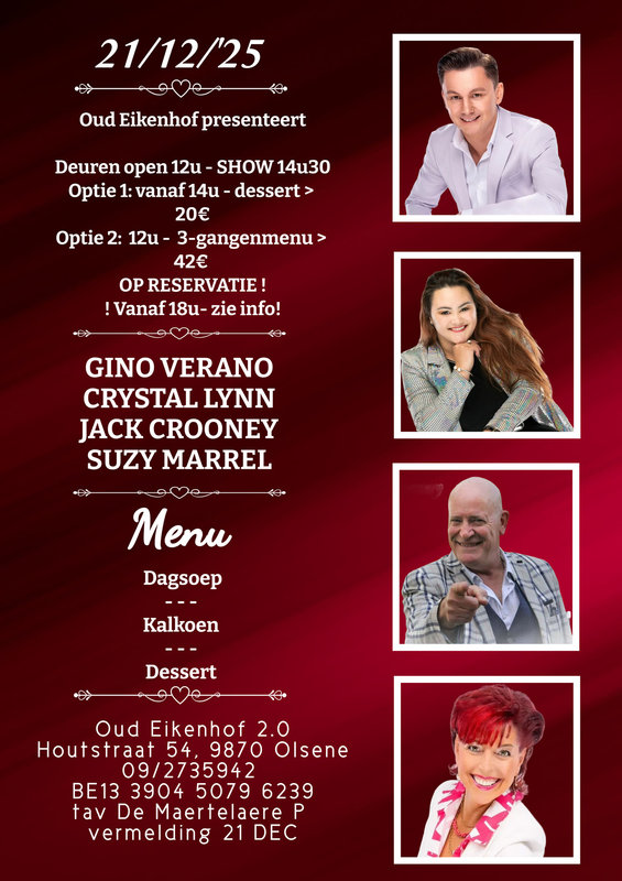 Concerten Dinner live optreden Jack Crystal Lynn, Suzy Marrel & Gino Verano