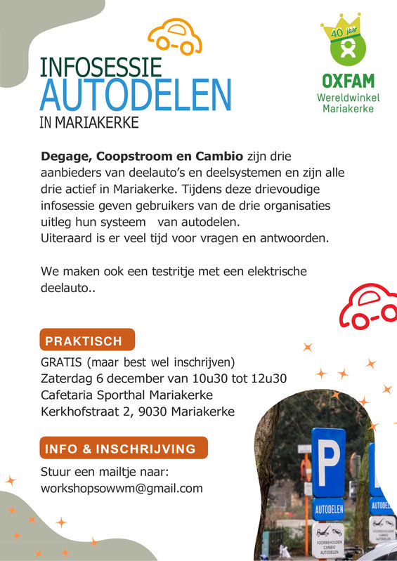 Voordrachten Workshop: autodelen Mariakerke ( omgeving)