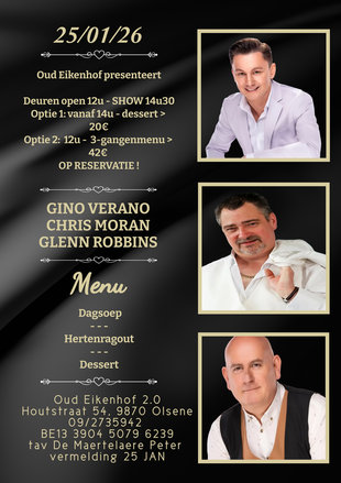 Concerten Diner live optreden Gino Verano, Glenn Robbins & Chris Moran