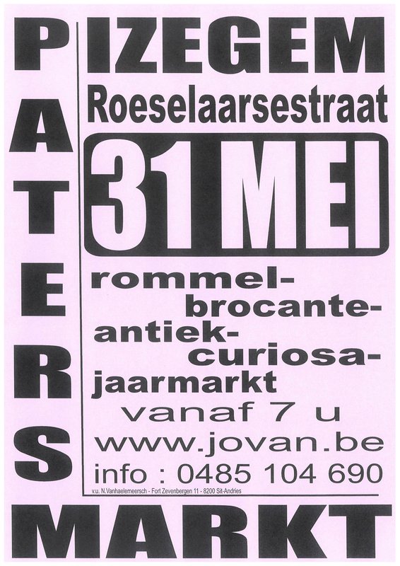 Patersmarkt - jaarmarkt + rommelmarkt Izegem - Org. Jovan