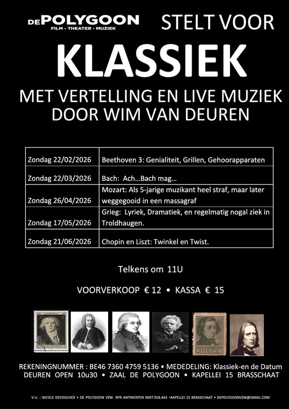 Voorstellingen Huiskamer concert: Beethoven vertelling bestelling door Van Deuren