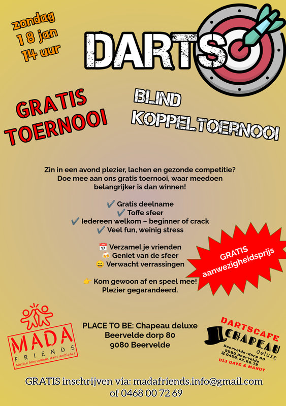 Ontspanning Gratis dartstoernooi