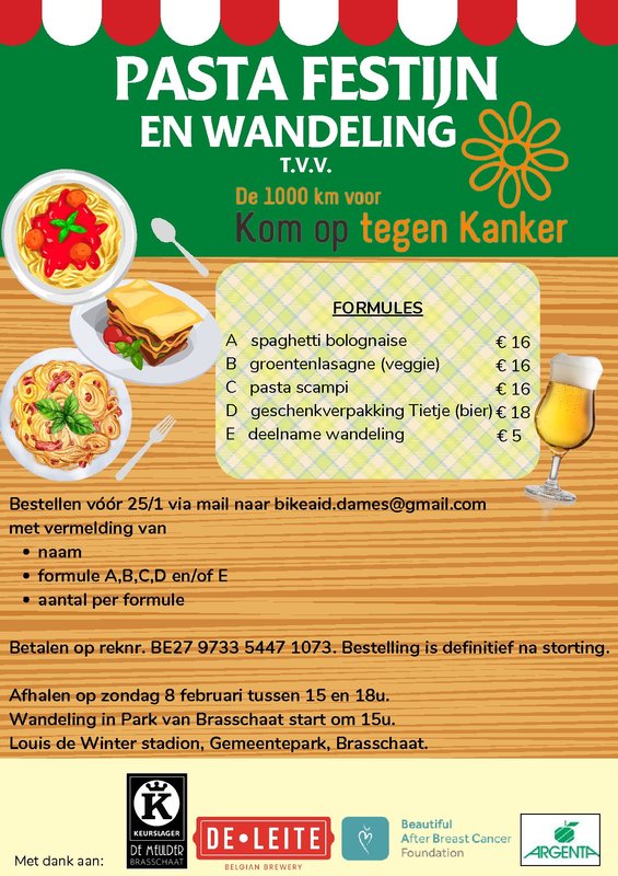 Ontspanning Wandeling afhalen eetfestijn maaltijden  (VOOR 25/01 bestellen)