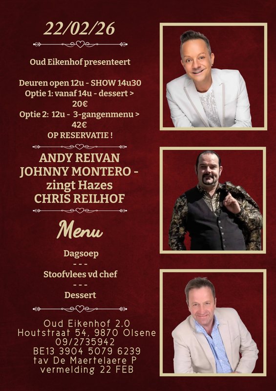Concerten Diner liveoptreden Andy reivan, Johnny Montero & Chris Reilhof