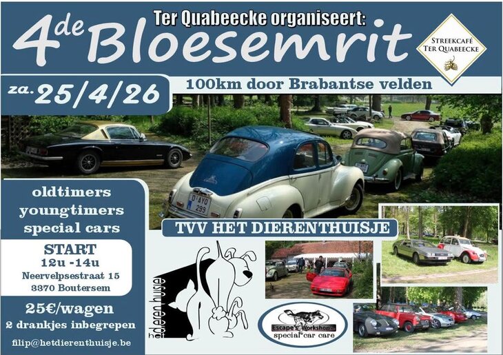 Ontspanning 4de Bloesemrit 100km door Brabantse velden, oldtimers, youngtimers, special cars