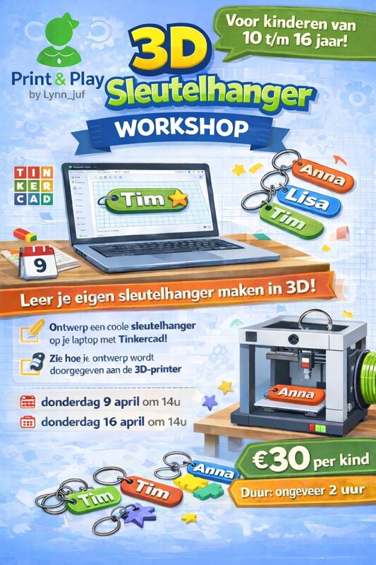 Workshops 3D Sleutelhanger Workshop voor kinderen