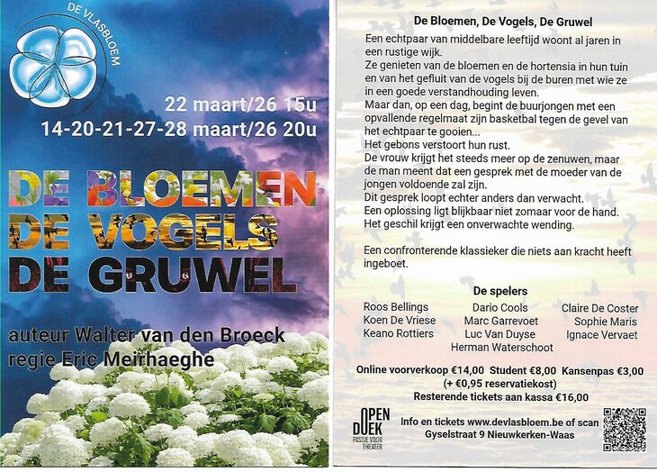 Voorstellingen De bloemen, vogels, gruwel