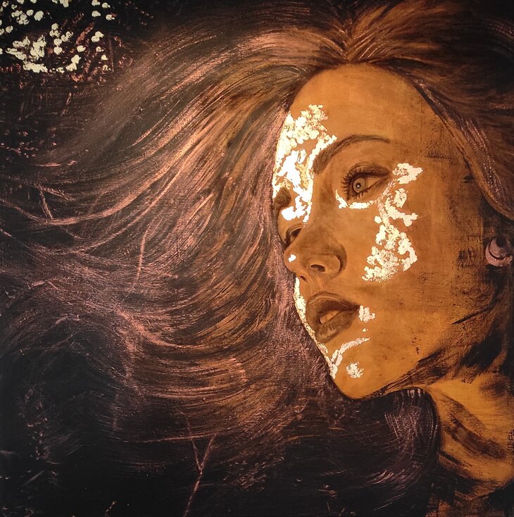 Tentoonstellingen Expo  Contours the Soul : Portretten goud acryl.