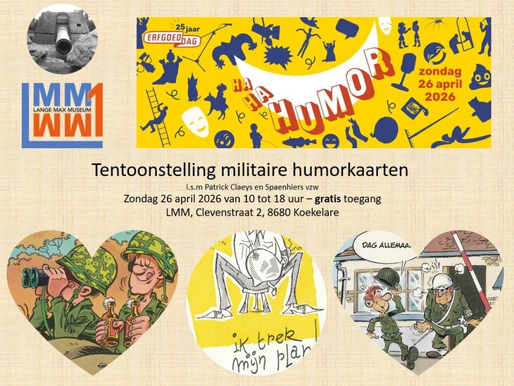 Tentoonstellingen  Humor  , tentoonstelling militaire humorkaarten n.a.v. erfgoeddag