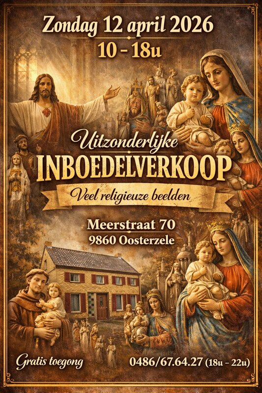  Uitzonderlijke inboedelverkoop veel religieuze beelden.