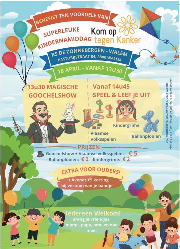 Voorstellingen Magische goochelshow, kindergrime, Vlaamse volksspelen, ballonplooien Benefiet