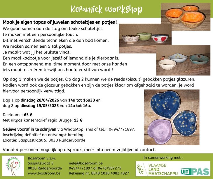 Workshops Workshop Keramiek. Maak eigen tapas juwelen schoteltjes potjes 
