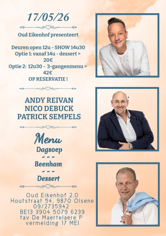 Concerten Diner live optreden Andy Reivan, Patrick Sempels & Nico Debuck