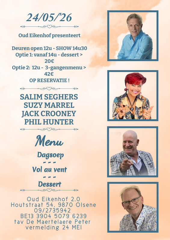 Concerten Diner live optreden Salim Seghers, Jack Crooney, Suzy Marrel & Phil Hunter