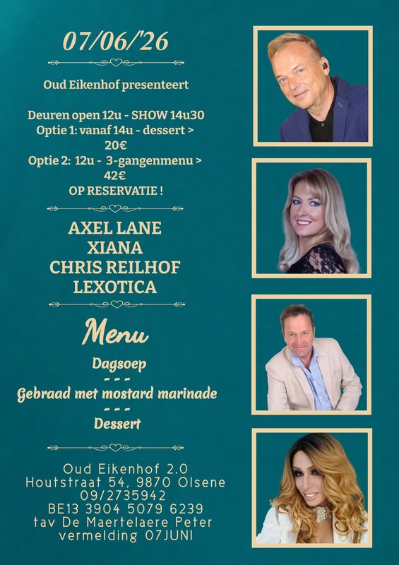 Concerten Diner live optreden Axel Lane, Chris Reilhof, Xiana & Lexotica