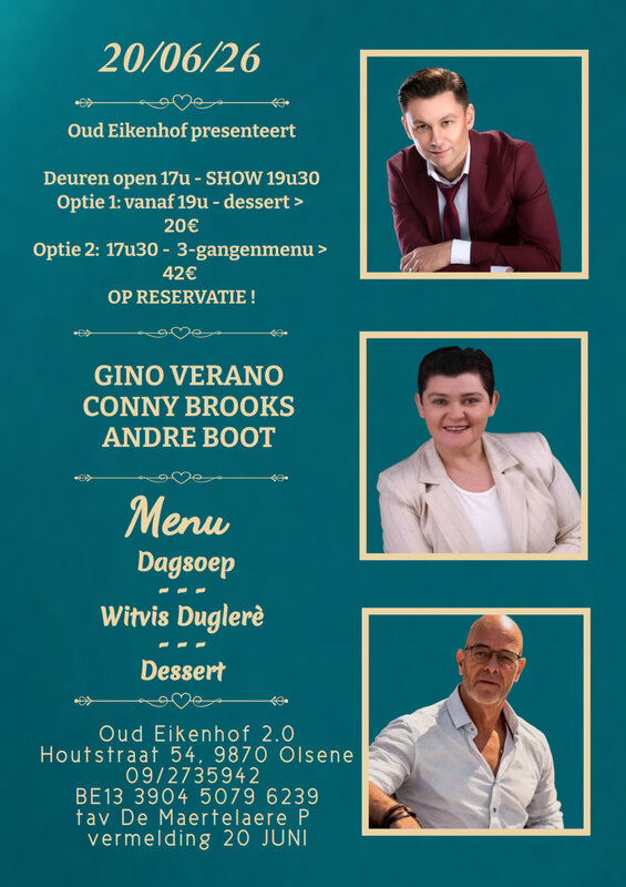 Concerten Diner live optreden Conny Brooks, André Boot & Gino Verano