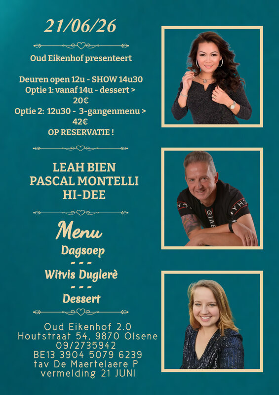 Concerten Diner liveoptreden Hi-Dee, Pascal Montelli & Leah Bien