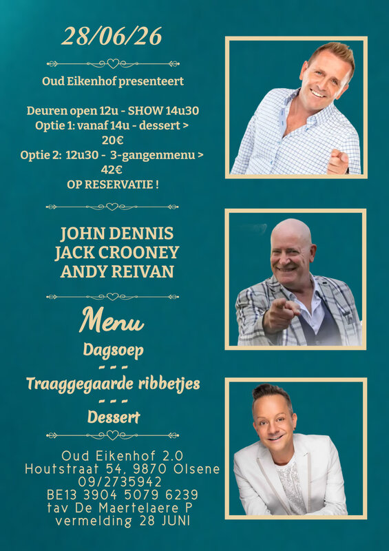 Concerten Diner live optreden Andy Reivan, Jack Crooney & John Dennis