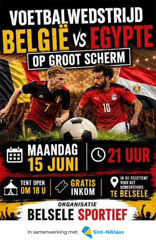 Nachtleven Voetbalmatch België - Egypte groot scherm het gemeentehuis Belsele-Waas