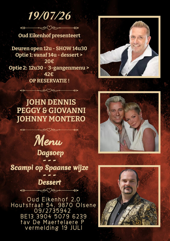 Concerten Diner live optreden John dennis, Johnny Montero, Peggy & Giovanni