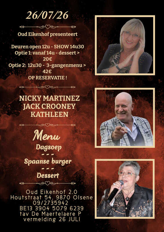 Concerten Diner liveoptreden Jack Crooney, Kathleen & Nicky Martinez