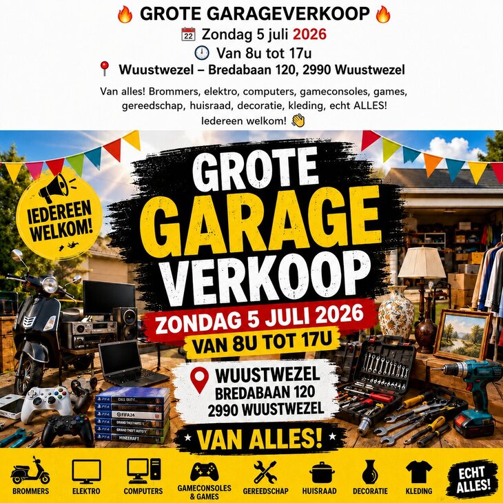  Grote garageverkoop wegen opruiming