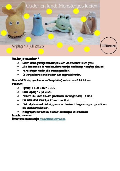 Workshops Atelier omVormen: Ouder kind: monstertjes kleien