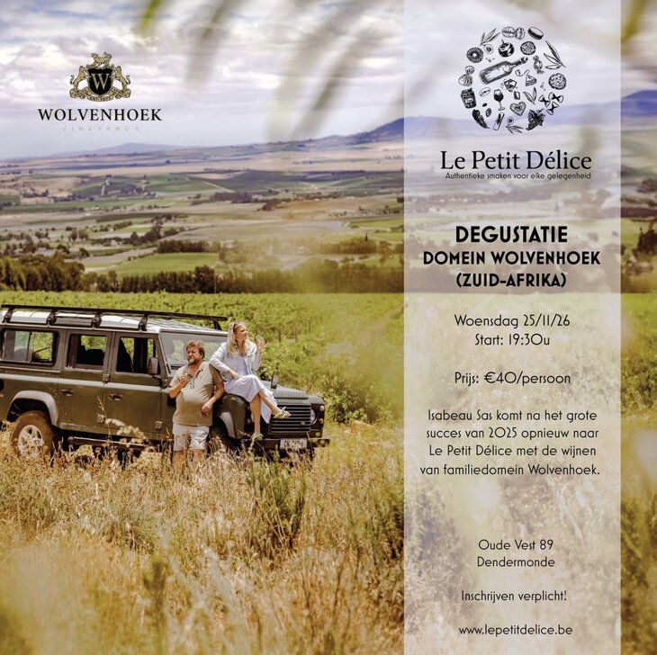 Workshops Degustatie: wijndomein Wolvenhoek bezoek (Zuid-Afrika)