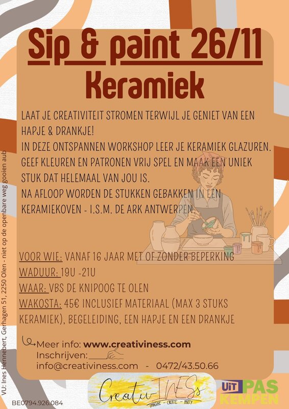 Workshops Sip & Paint - keramiek