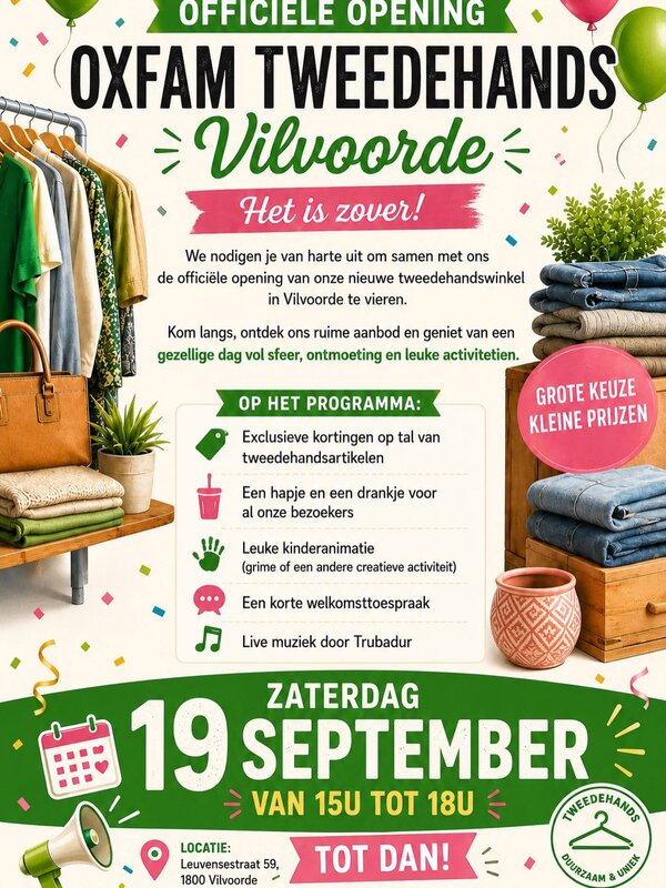 Ontspanning Officiële opening Oxfam tweedehands