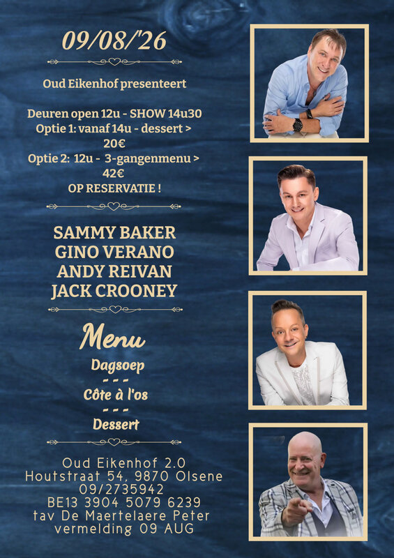 Concerten Diner live optreden Jack Crooney, Andy Reivan, Gino Verano & Sammy Baker