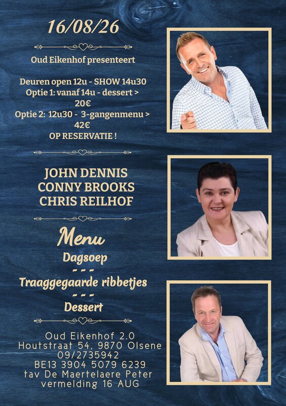 Concerten Diner live optreden Conny Brooks, John Dennis & Chris Reilhof