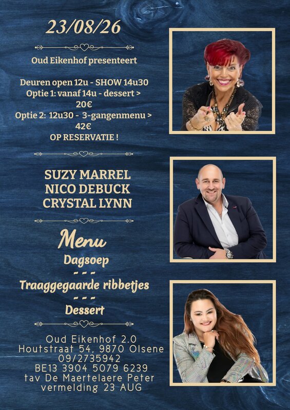 Concerten Diner live optreden Suzy Marrel, Nico Debuck & Crystal Lynn