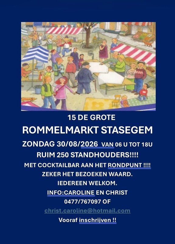  15 grote rommelmarkt Stasegem tijdensde jaarlijkse kermis