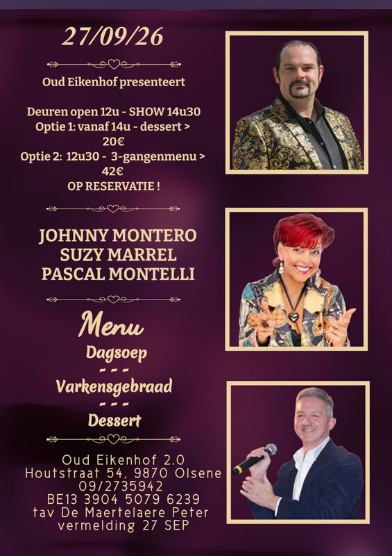 Concerten Diner live optreden Suzy Marrel, Pascal Montelli & Johnny Montero