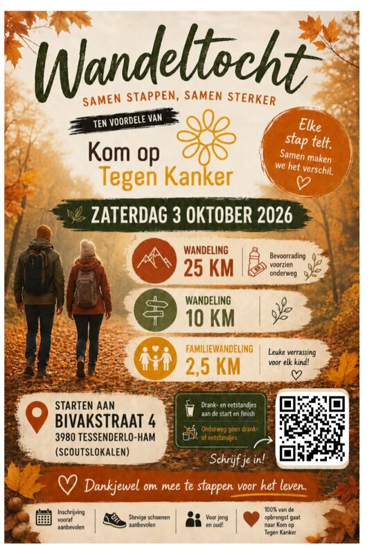 Ontspanning Wandeltocht voordele Kom Tegen Kanker