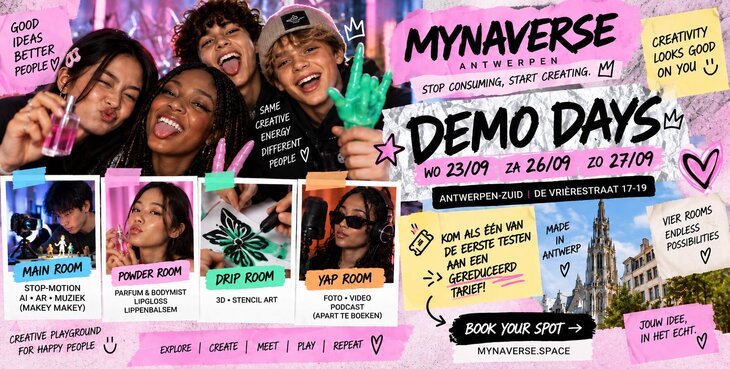 Workshops Mynaverse Demo Days creatieve activiteiten Antwerpen-Zuid