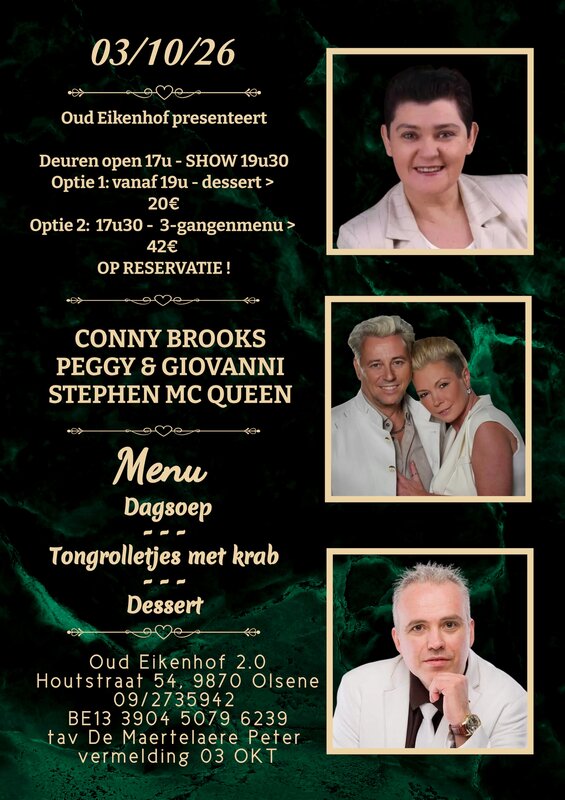 Concerten Diner live optreden Conny Brooks, Stephen Queen, Peggy & Giovanni