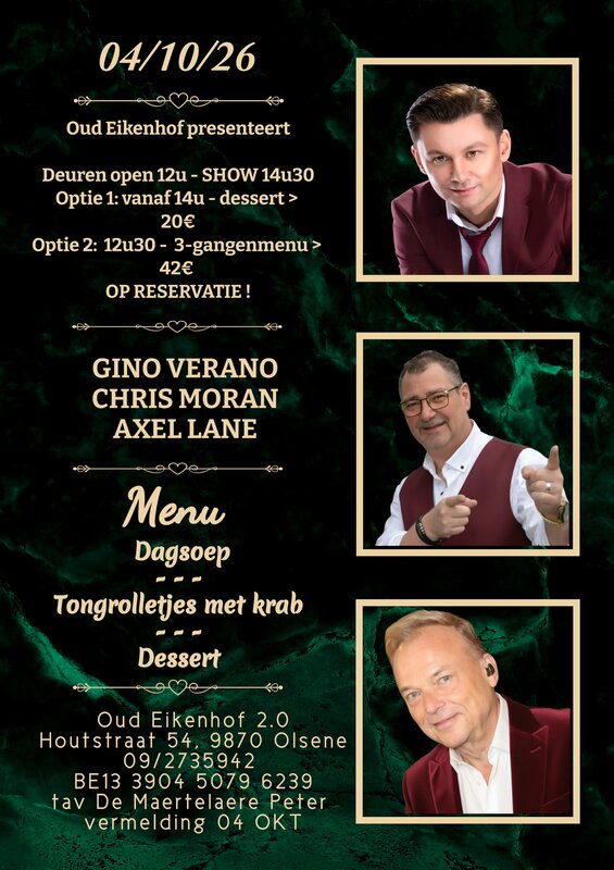 Concerten Diner live optreden Gino Verano, Chris Moran & Axel Lane
