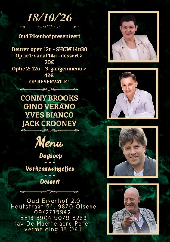 Concerten Diner live optreden Jack Crooney, Gino Verano,Yves Bianco & Conny Brooks