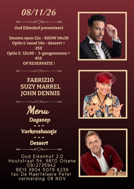 Concerten Diner live optreden Suzy Marrel, John Dennis & Fabrizio Zeva