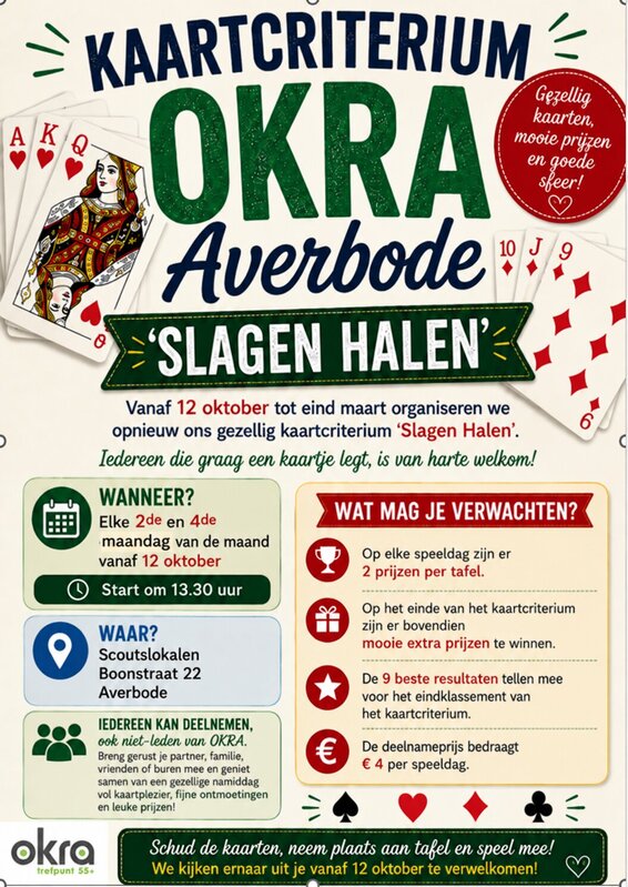 Ontspanning Kaartcriterium Okra Averbode: elke en maandag de maand